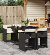 5-tlg. Garten-Essgruppe mit Kissen Schwarz Poly Rattan