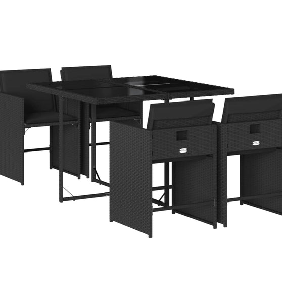 5-tlg. Garten-Essgruppe mit Kissen Schwarz Poly Rattan
