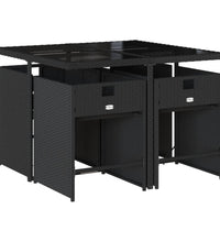 5-tlg. Garten-Essgruppe mit Kissen Schwarz Poly Rattan