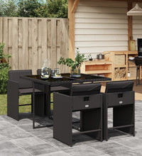 5-tlg. Garten-Essgruppe mit Kissen Schwarz Poly Rattan