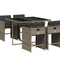5-tlg. Garten-Essgruppe mit Kissen Grau Poly Rattan