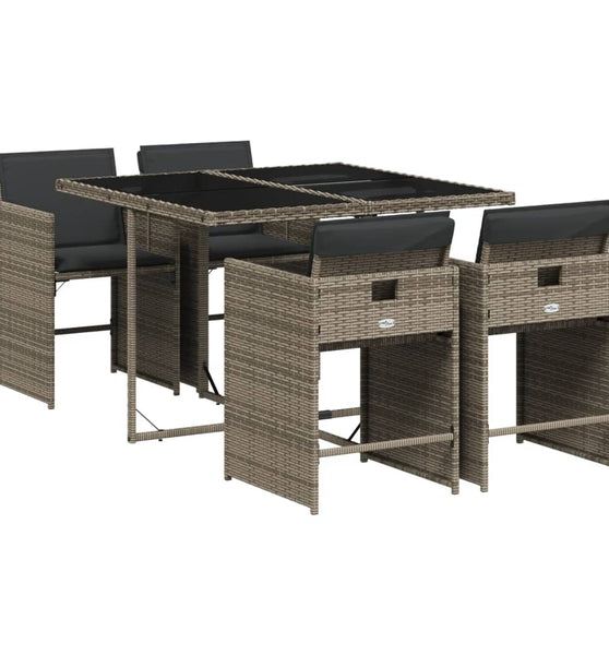 5-tlg. Garten-Essgruppe mit Kissen Grau Poly Rattan