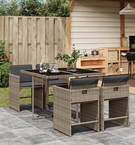 5-tlg. Garten-Essgruppe mit Kissen Grau Poly Rattan