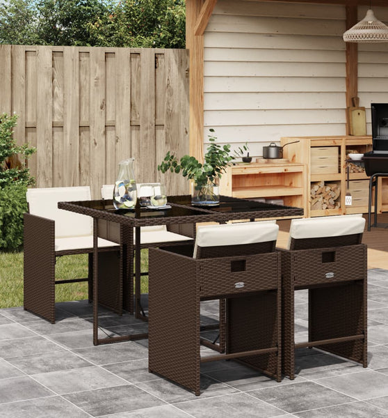 5-tlg. Garten-Essgruppe mit Kissen Braun Poly Rattan
