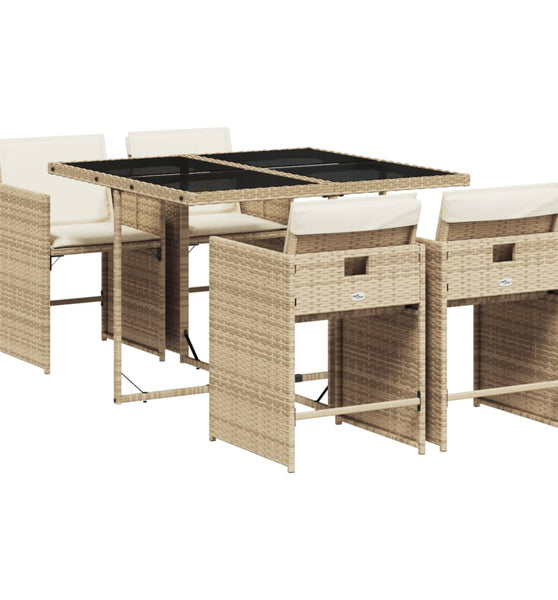 5-tlg. Garten-Essgruppe mit Kissen Beige Poly Rattan