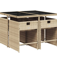 5-tlg. Garten-Essgruppe mit Kissen Beige Poly Rattan