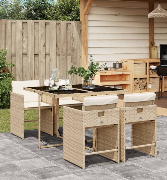 5-tlg. Garten-Essgruppe mit Kissen Beige Poly Rattan