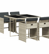 5-tlg. Garten-Essgruppe mit Kissen Hellgrau Poly Rattan