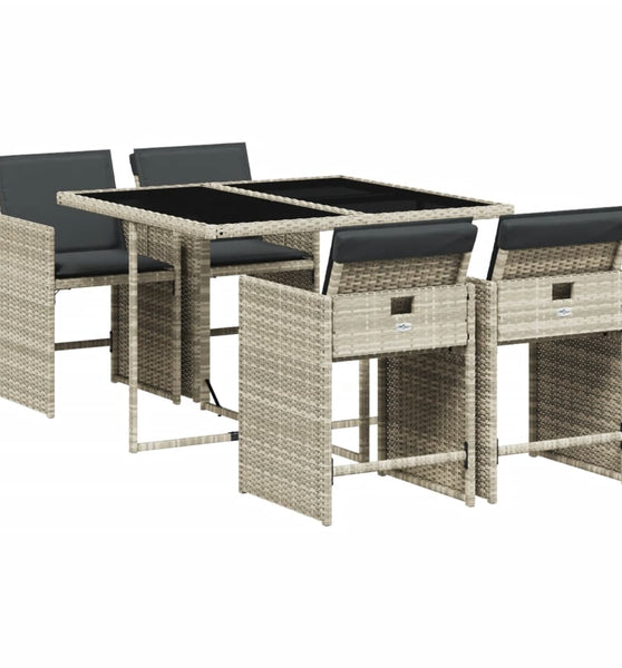 5-tlg. Garten-Essgruppe mit Kissen Hellgrau Poly Rattan