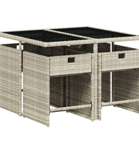 5-tlg. Garten-Essgruppe mit Kissen Hellgrau Poly Rattan