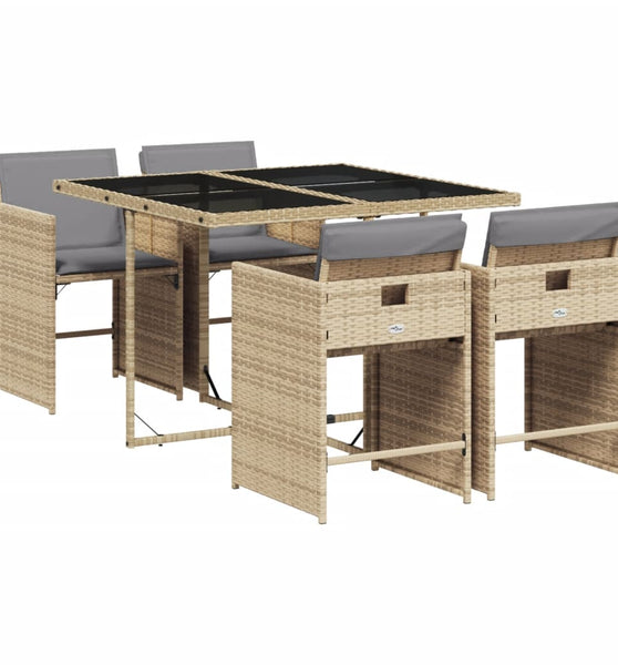 5-tlg. Garten-Essgruppe mit Kissen Beigemischung Poly Rattan