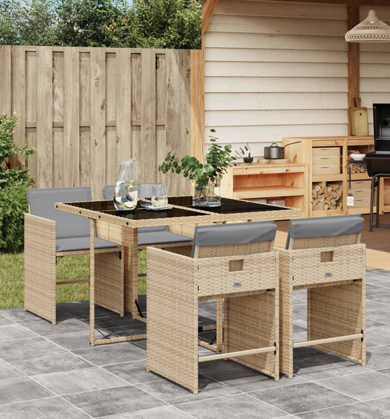 5-tlg. Garten-Essgruppe mit Kissen Beigemischung Poly Rattan