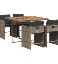 5-tlg. Garten-Essgruppe mit Kissen Grau Poly Rattan