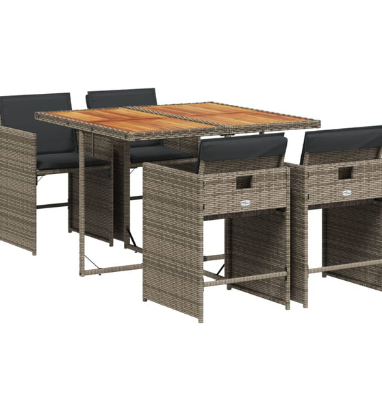 5-tlg. Garten-Essgruppe mit Kissen Grau Poly Rattan