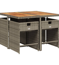 5-tlg. Garten-Essgruppe mit Kissen Grau Poly Rattan
