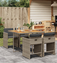 5-tlg. Garten-Essgruppe mit Kissen Grau Poly Rattan