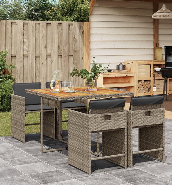 5-tlg. Garten-Essgruppe mit Kissen Grau Poly Rattan