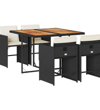 5-tlg. Garten-Essgruppe mit Kissen Schwarz Poly Rattan