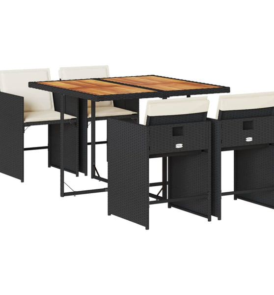 5-tlg. Garten-Essgruppe mit Kissen Schwarz Poly Rattan