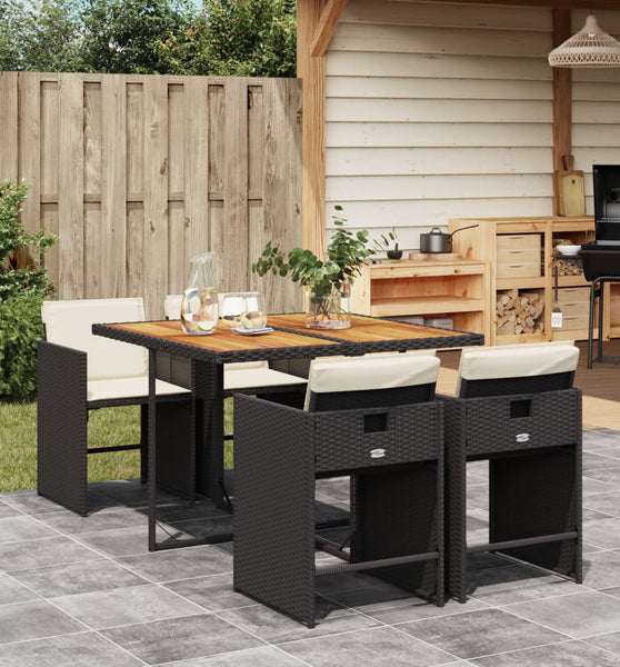 5-tlg. Garten-Essgruppe mit Kissen Schwarz Poly Rattan