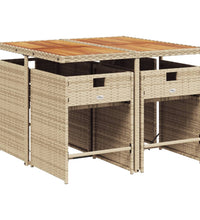 5-tlg. Garten-Essgruppe mit Kissen Beige Poly Rattan