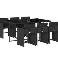 7-tlg. Garten-Essgruppe mit Kissen Schwarz Poly Rattan