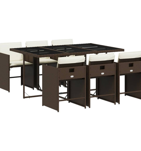 7-tlg. Garten-Essgruppe mit Kissen Braun Poly Rattan