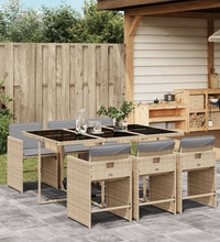 7-tlg. Garten-Essgruppe mit Kissen Beigemischung Poly Rattan