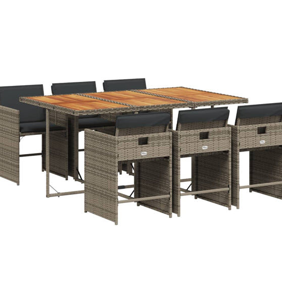 7-tlg. Garten-Essgruppe mit Kissen Grau Poly Rattan