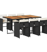 7-tlg. Garten-Essgruppe mit Kissen Schwarz Poly Rattan