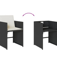 7-tlg. Garten-Essgruppe mit Kissen Schwarz Poly Rattan