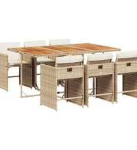 7-tlg. Garten-Essgruppe mit Kissen Beige Poly Rattan