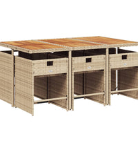 7-tlg. Garten-Essgruppe mit Kissen Beige Poly Rattan