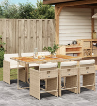 7-tlg. Garten-Essgruppe mit Kissen Beige Poly Rattan