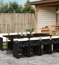 9-tlg. Garten-Essgruppe mit Kissen Schwarz Poly Rattan