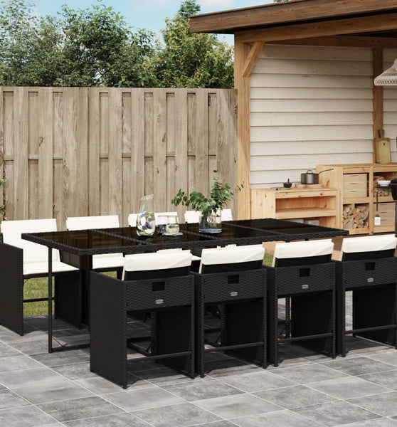 9-tlg. Garten-Essgruppe mit Kissen Schwarz Poly Rattan