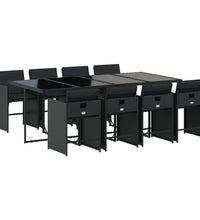 9-tlg. Garten-Essgruppe mit Kissen Schwarz Poly Rattan