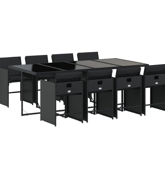 9-tlg. Garten-Essgruppe mit Kissen Schwarz Poly Rattan