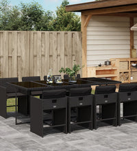 9-tlg. Garten-Essgruppe mit Kissen Schwarz Poly Rattan