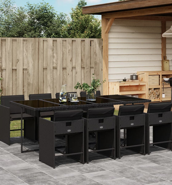 9-tlg. Garten-Essgruppe mit Kissen Schwarz Poly Rattan