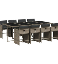 9-tlg. Garten-Essgruppe mit Kissen Grau Poly Rattan