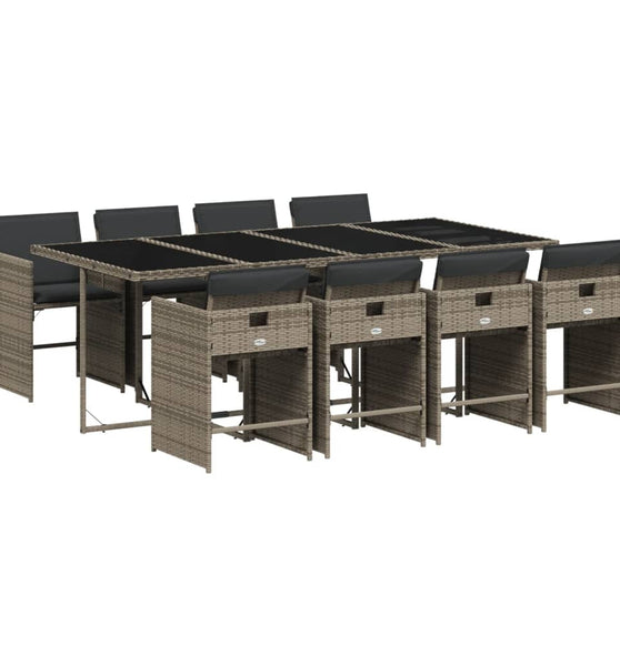 9-tlg. Garten-Essgruppe mit Kissen Grau Poly Rattan
