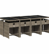 9-tlg. Garten-Essgruppe mit Kissen Grau Poly Rattan