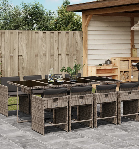 9-tlg. Garten-Essgruppe mit Kissen Grau Poly Rattan