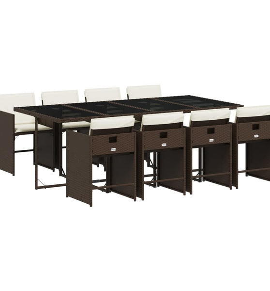 9-tlg. Garten-Essgruppe mit Kissen Braun Poly Rattan