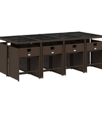 9-tlg. Garten-Essgruppe mit Kissen Braun Poly Rattan