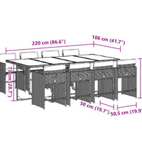 9-tlg. Garten-Essgruppe mit Kissen Braun Poly Rattan
