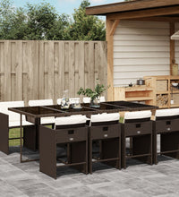 9-tlg. Garten-Essgruppe mit Kissen Braun Poly Rattan