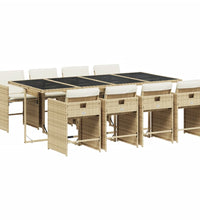 9-tlg. Garten-Essgruppe mit Kissen Beige Poly Rattan