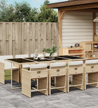 9-tlg. Garten-Essgruppe mit Kissen Beige Poly Rattan